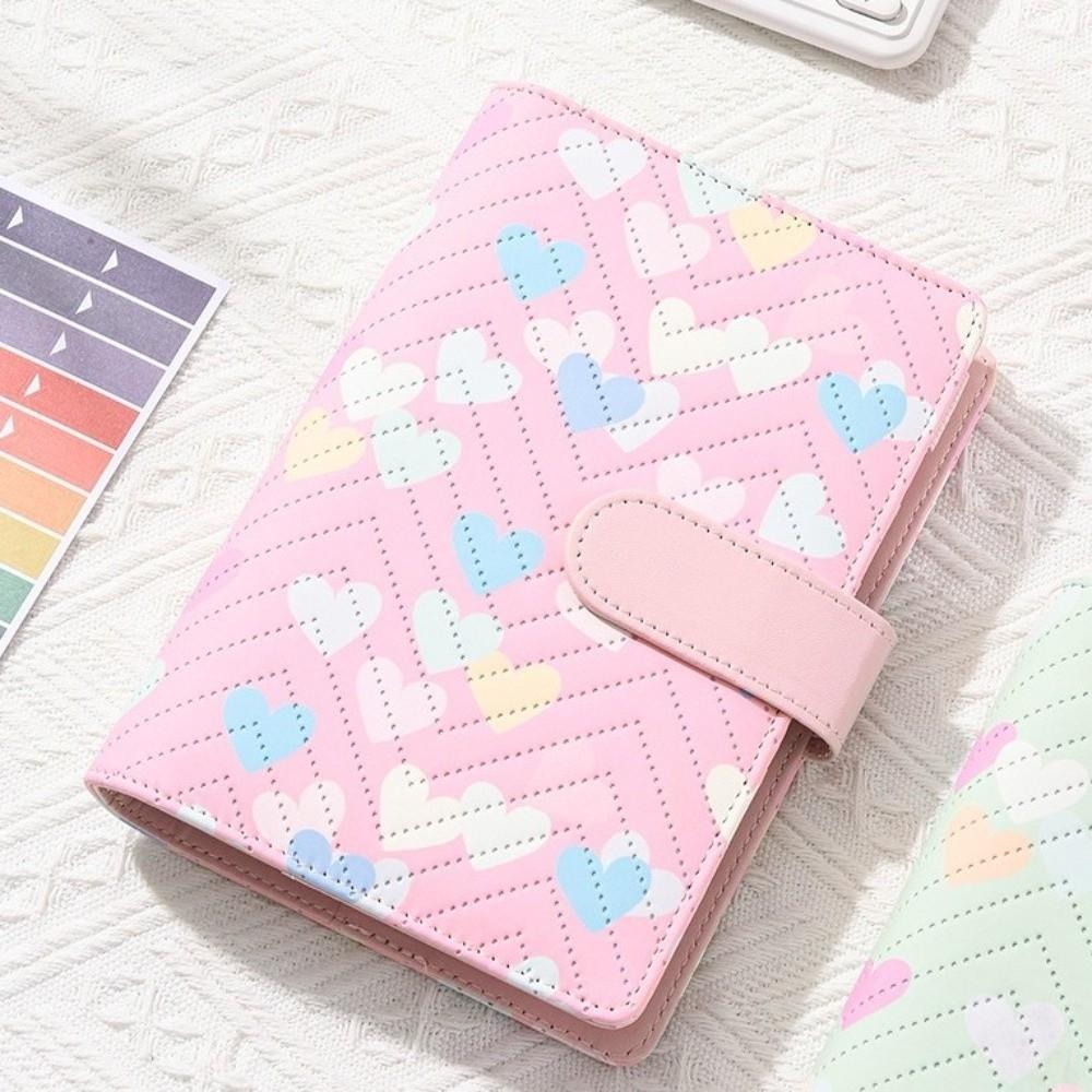 A6 Size PU Leather Binder Heart Ring Mechanism 6 Ring Notebook Cover Loose-Leaf Design Sturdy Cover Cash Envelope Holder Student