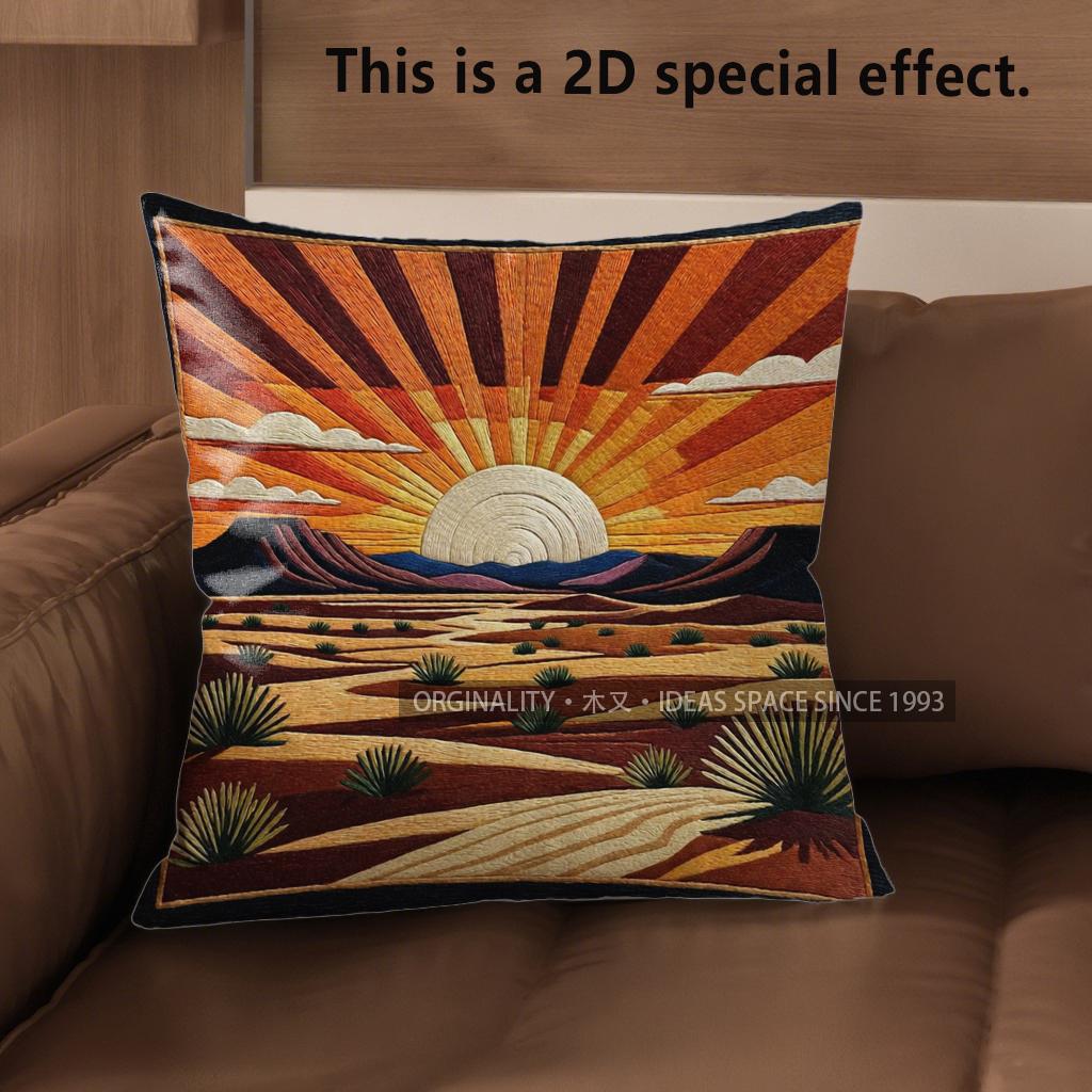 2D Sunset Desert Landscape Throw Pillow Covers Pattern Cushion Cover Suitable For Sofa Bedroom Car Pillow Cover