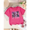 Girls K-POP Halloween Demon Idol Print Short Sleeve T-Shirt Cute Cartoon Graphic Tee Kids Summer Casual Top