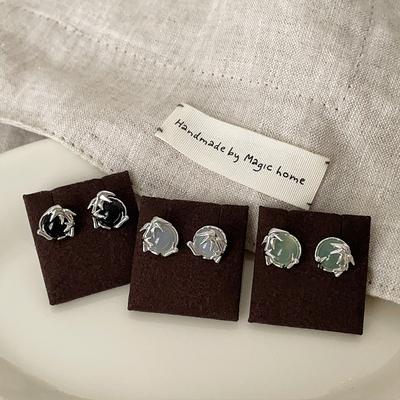 Bamboo Leaf Metal Natural Stone Stud Earrings Female Niche Personality Elegant Temperament Versatile Earrings