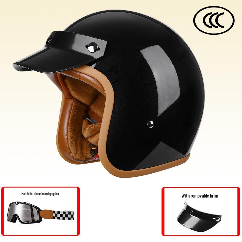 Retro 3C-Certified Unisex Motorcycle Helmet, All-Season 3/4 Design for Motorbike & Electric Bike