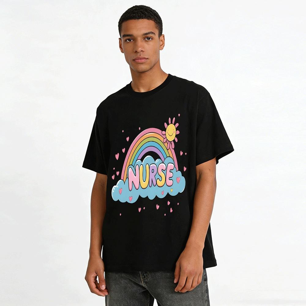 Cute Rainbow Nurse Print Casual Top For Medical Staff Pure cotton T-shirt