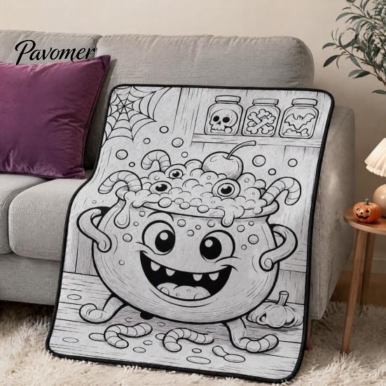 Kreativní relaxační dárky pro teenagery Halloweenská DIY deka k vybarvení se 24 fixami, Vlastní vybarvení přehozu, Dekorativní deka do obývacího pokoje, Duch a dýně