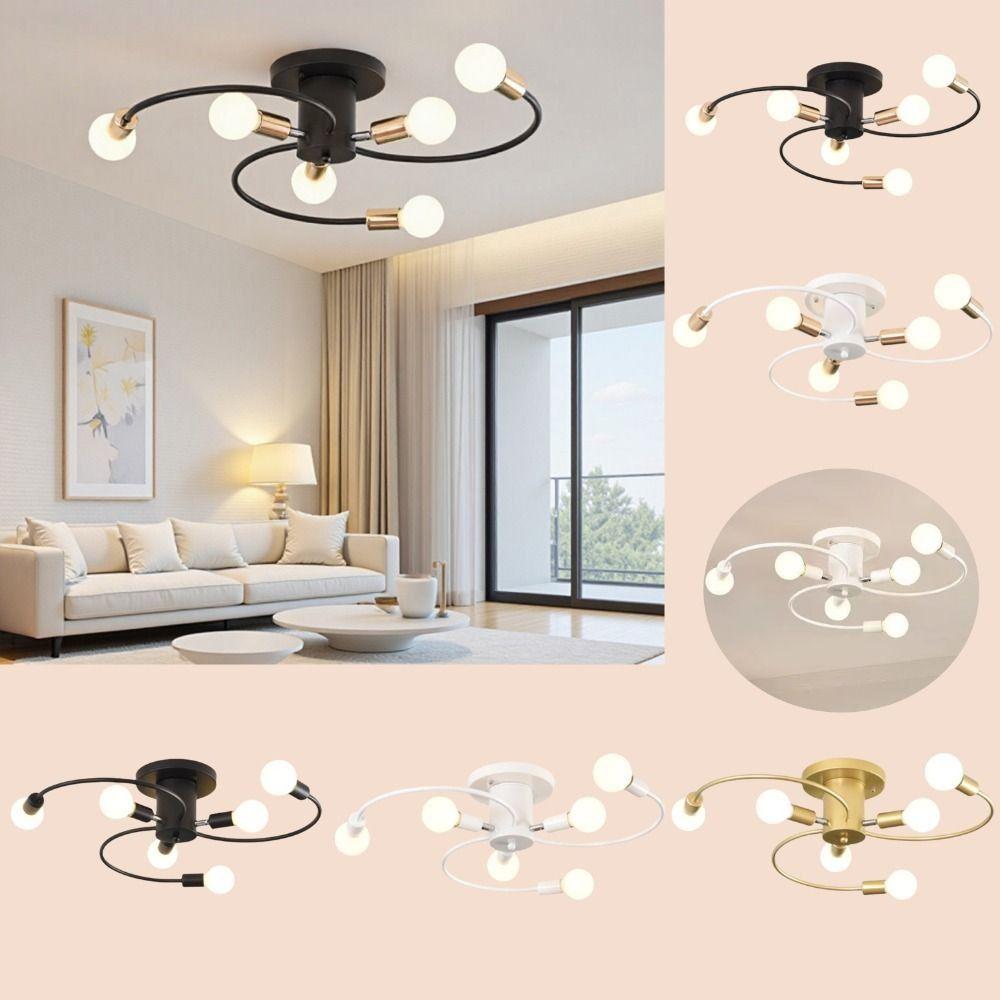 Black White Gold Ceiling Light Soft Six Heads Nordic Ceiling Light E27 Bulb Base Energy Saving LED Ceiling Light Kitchen