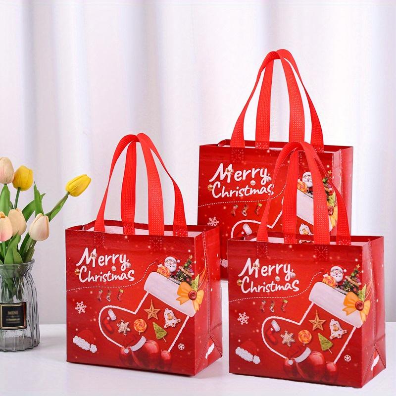 5/10 Stück Weihnachtsgeschenktüten, Kleine wiederverwendbare Vlies-Weihnachts-Tragetaschen mit Henkeln, Perfekt für Geschenkverpackung/Partyzubehör