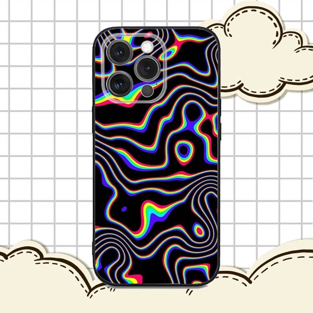 

P-Psychedelic Trippy Art Phone Case For iPhone 16e,16,15,14,13,12,11,Pro,X,XS,Max,XR,Plus,Mini Soft Black Cover iPhone14Plus