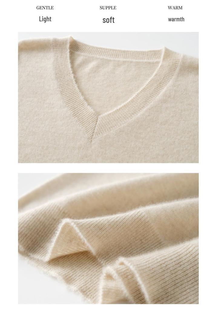 2025 Autumn/Winter Women's Cashmere V-Neck Sweater - Seven-Gauge, Long Sleeve, Loose Fit, Casual Base Layer