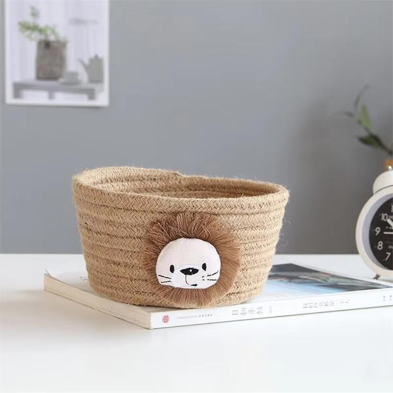 1Pcs Foldable Cartoon Animals Hand Woven Cotton Rope Storage Basket Kids Toys Desktop Organizer Sundries Storage Box 16x9CM