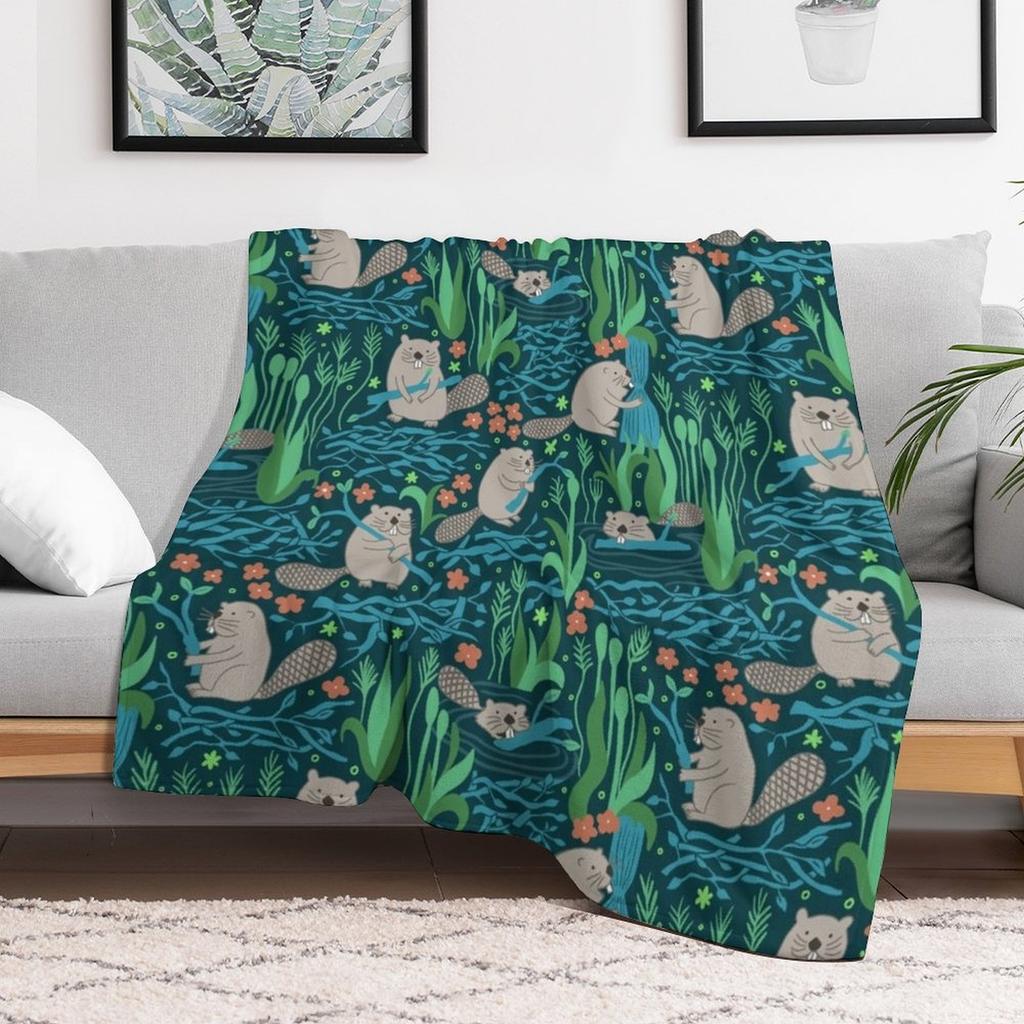 Busy Dam Beavers Dark Throw Blanket Stylish Couch Blanket for Home Living Room