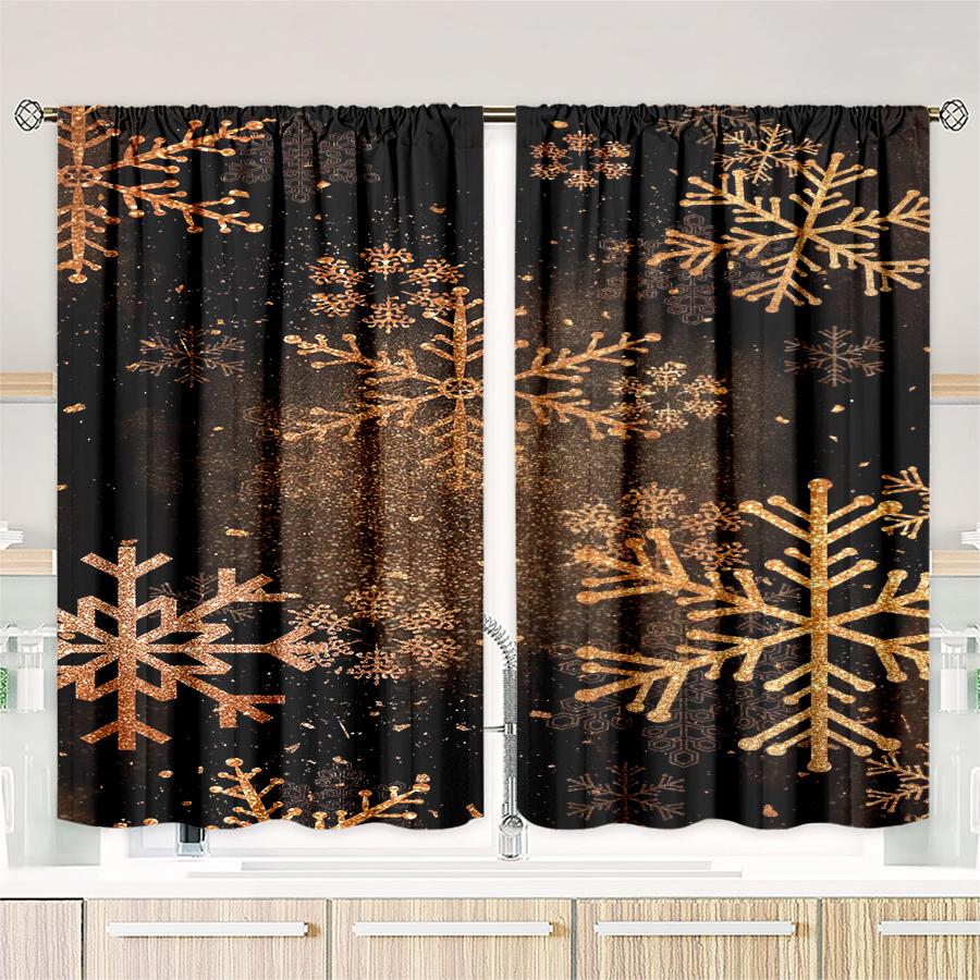 Set Of 2 Christmas Tree Snowflake Pattern Printed Curtains Decorations Home Room Curtain Polyester