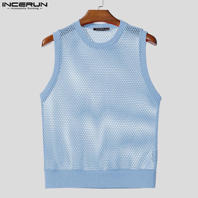 INCERUN Herren Ärmellos Mesh Durchsichtig Party Club Tanktops