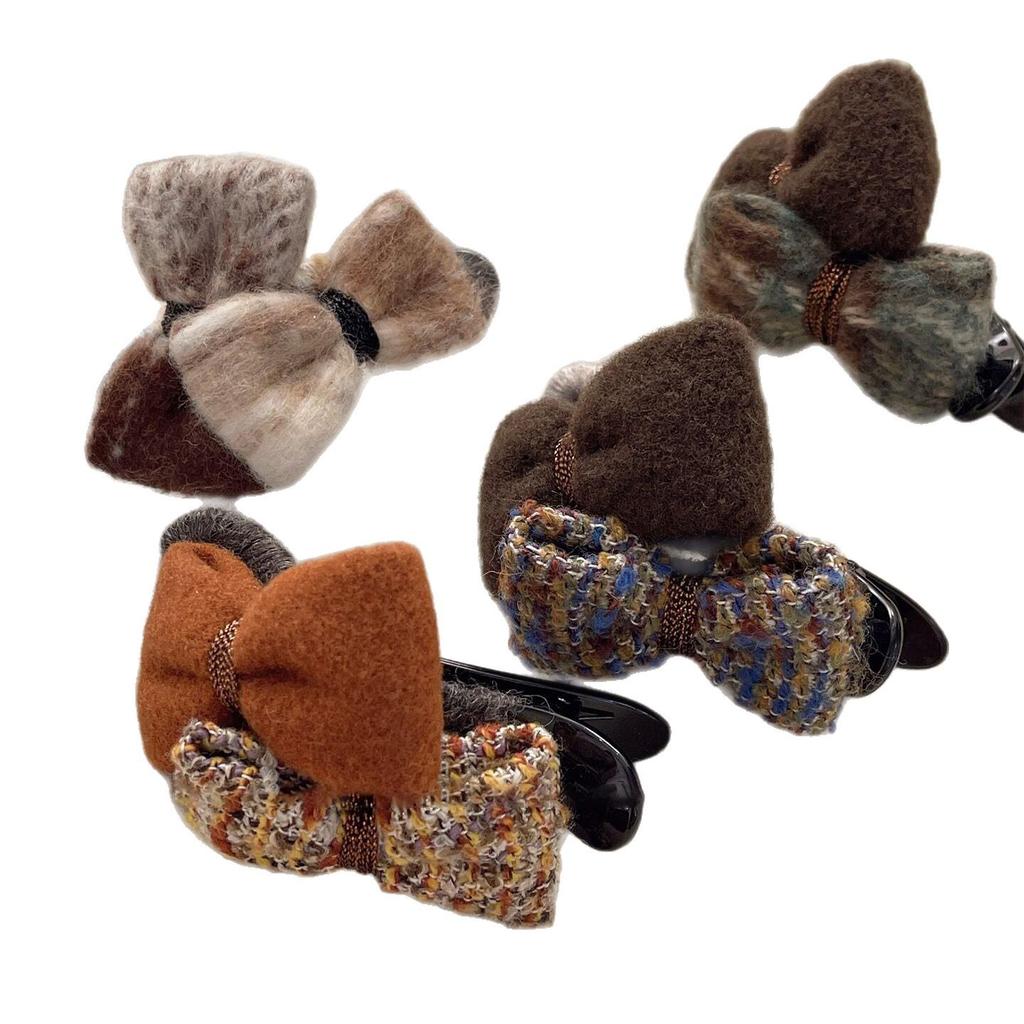 Retro Bow Hair Clip: Versatile Flocking Duckbill for Autumn/Winter