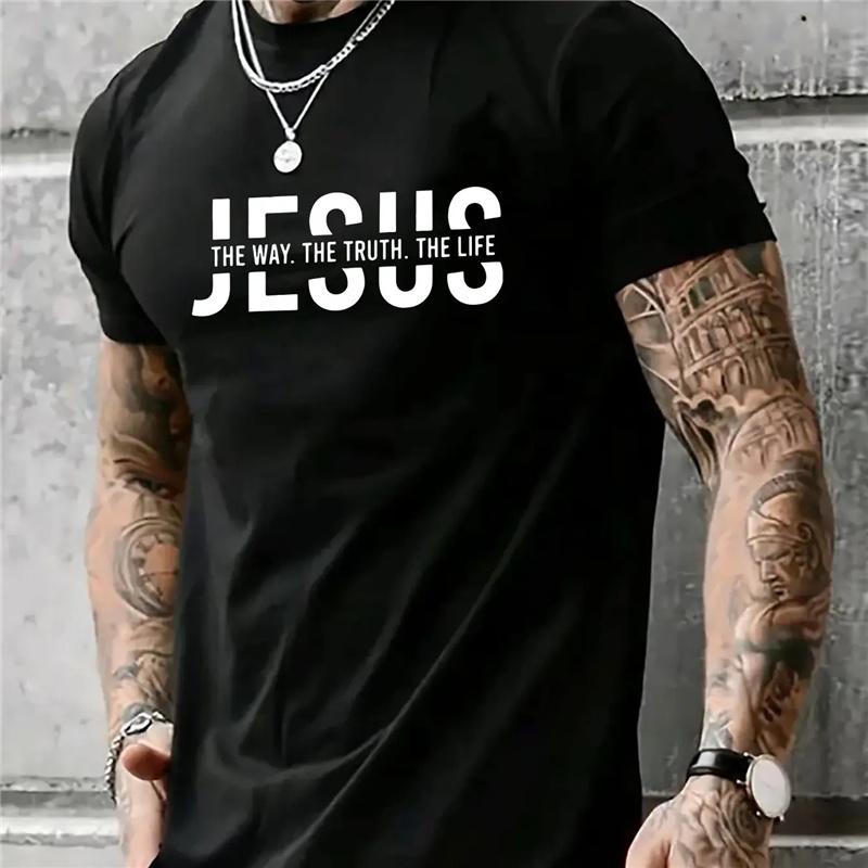 Summer Unisexs 100 Pure Cotton Casual Loose Fit Jesus Way Truth Life Letter Printed Round Neck Short Sleeved TShirt Top