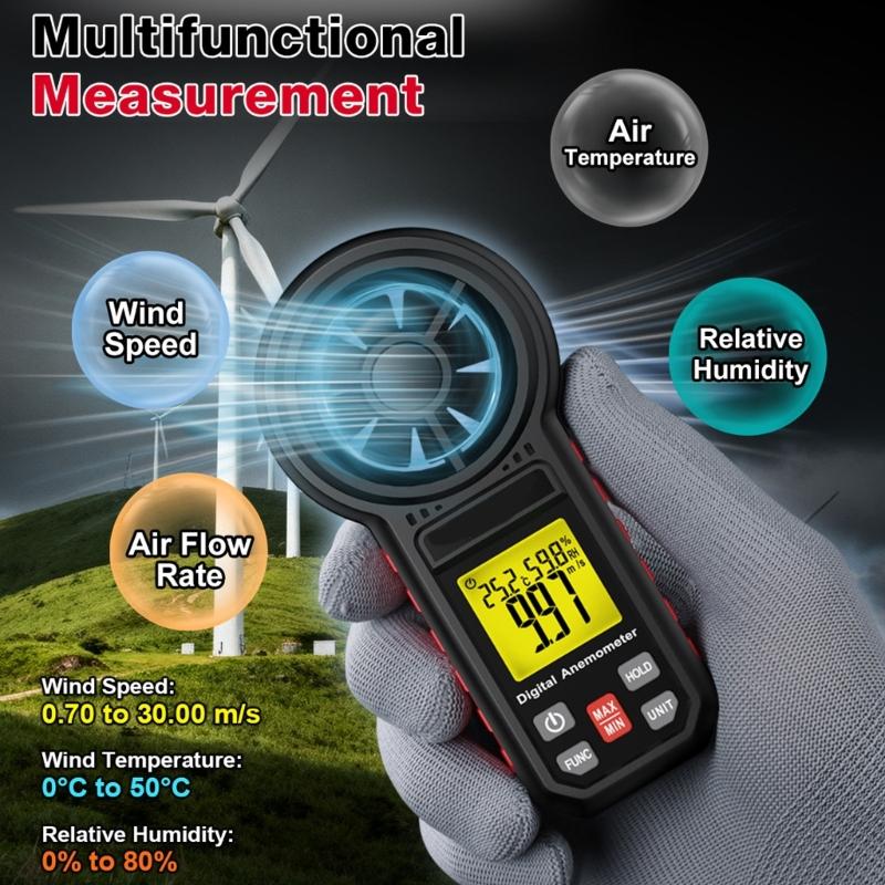 Small Speed Meter with Digital Readout for Wind Direction Humidity Temperature Measurement & Accurate Result