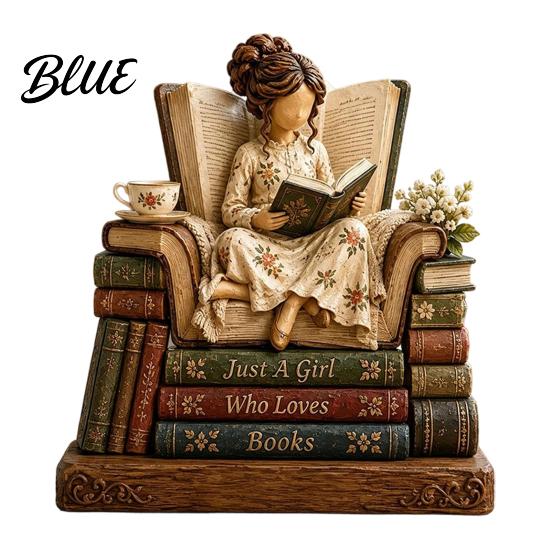 Bookish Gifts for Women Wooden Reading Girl Figurine Book Lovers, Personalized Desktop Bookshelf Decor with Ornaments Stacked Design Home Library