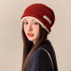 Drawstring Rolled Edge Woolen Hat for Women High End Striped Pile Hat Autumn and Winter Versatile Casual Warm Knitted Hat Baotou Hat