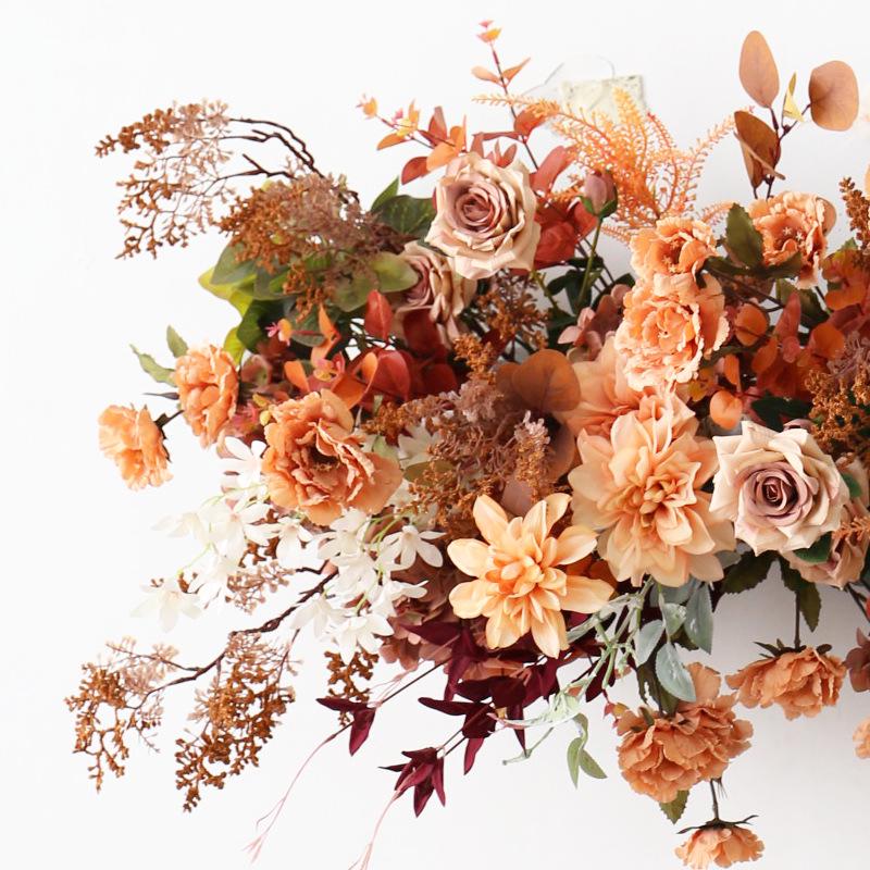 Retro Brown Floral Silk Flower Wall Hanging for Weddings and Events