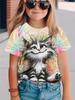 New Summer Girls Clothes  Cute Cat Graphic T Shirt Short Sleeve Tops for Girls  Casual Children's Clothing