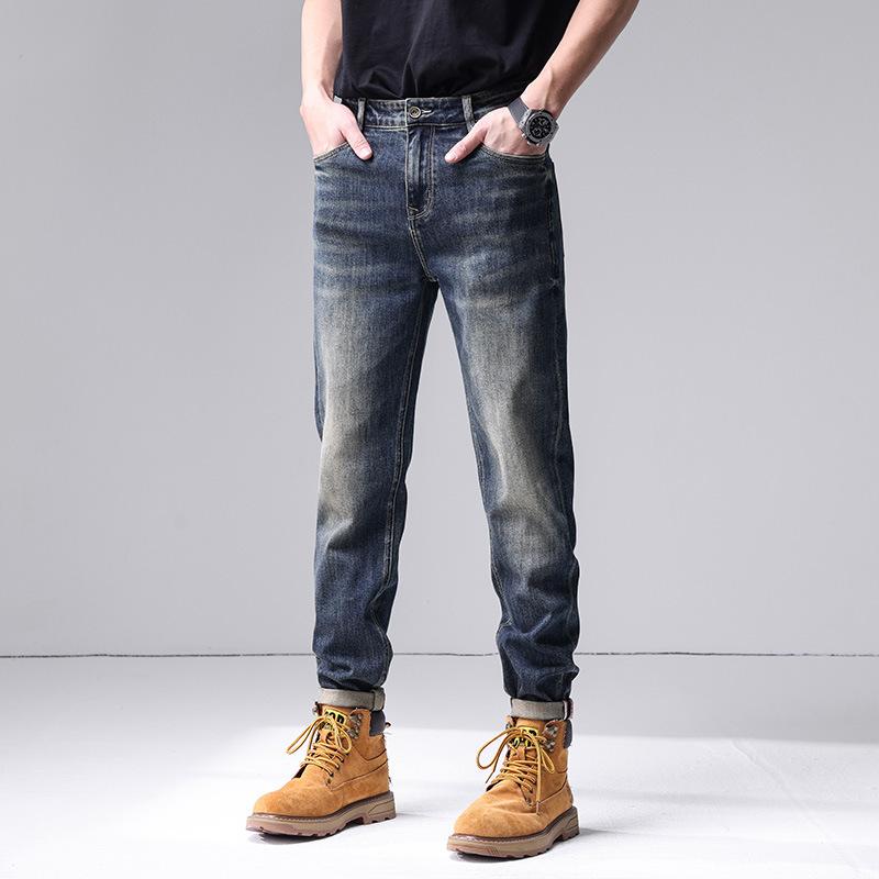 Spring and Summer New Men's American Retro Slim Straight Big Beef Stretch Jeans Trousers Men