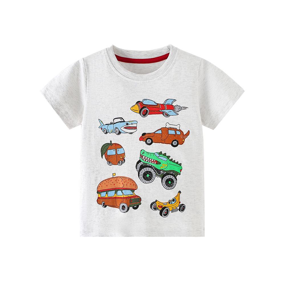 2026 Spring/Summer European Kids Cartoon Car Print Tee 7Y (130cm)