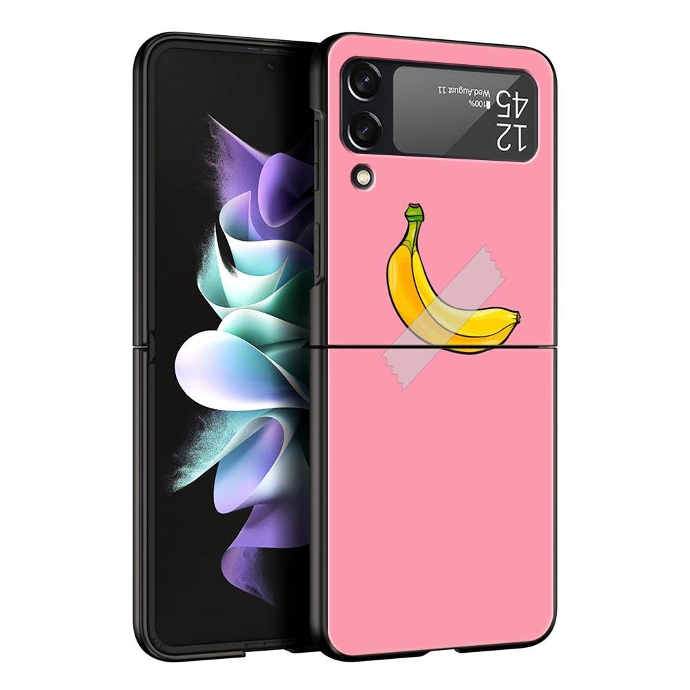 Funny Bite Apple Banana Hard PC Phone Case For Samsung Galaxy Z Flip 7 6 5 4 Black Cover For Galaxy Z Flip 3 Foldable Fundas Bag