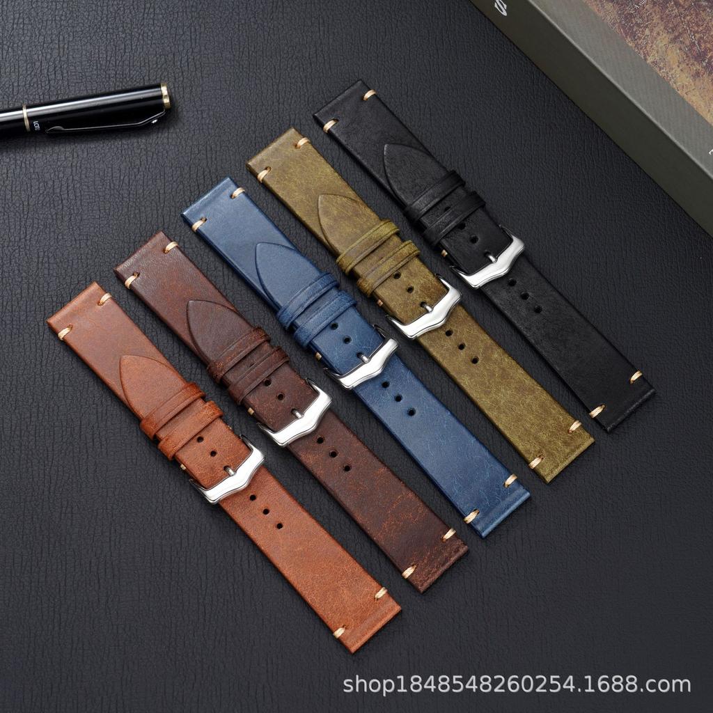 High-End Polished Retro Cowhide Strap, First-Layer Leather Strap, Suitable For Men'S 20Mm Strap, Genuine Leather.