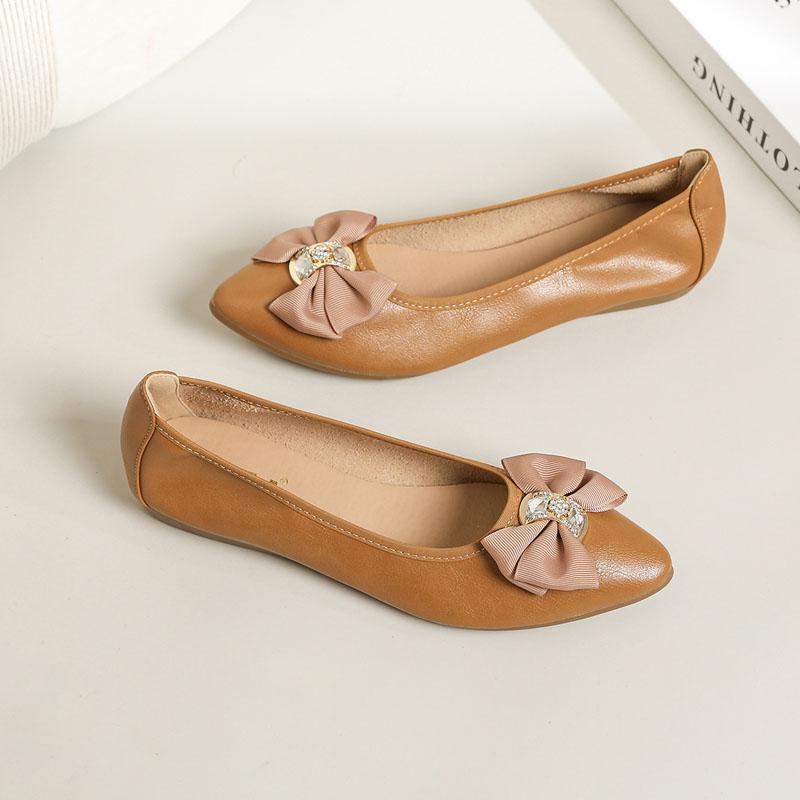 

Женская обувь на мягкой подошве, весна-лето, удобные женские лоферы с острым носком, кожаные балетки с бантом для женщин WSH5334 34