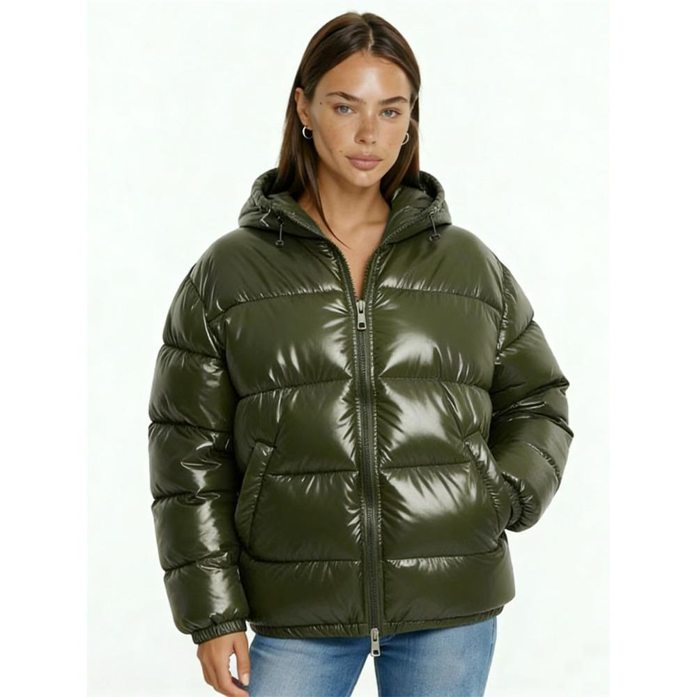 Damen Kapuze Langarm Einfarbig Daunenjacke Lockerer Schnitt Freizeit Wintermantel