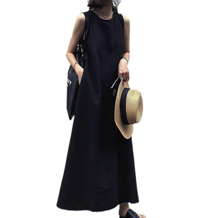 Hepburn Style French Cut-Out Sleeveless Black Summer Long Dress - 2024 Backless Women's One-Piece