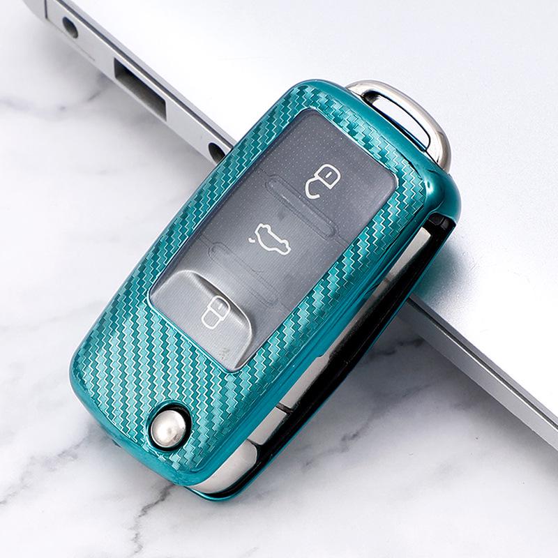 Carbon Fiber Key Cover for Sagitar, Lamando, Santana, Bora, and Skoda - Transparent Shell