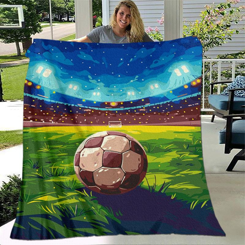 1pc Football Printing Lightweight Flannel Blanket, Comfortable and Warm Blanket, for Camping Sofa Bed and Couch Office, in All Seasons