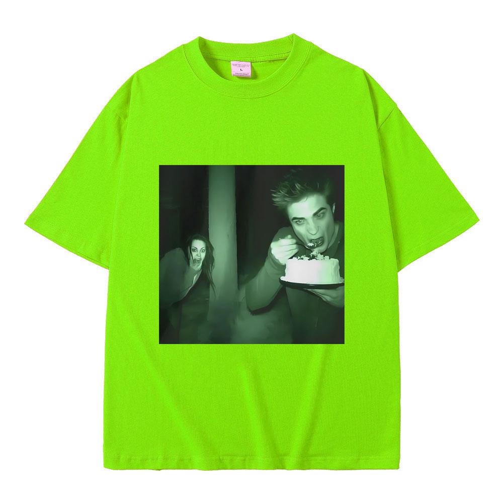 Funny Twilight Edward and Bella Trail Cam Rating Cake Print T-shirts Robert Pattinson Meme Tshirt Men Fashion Oversized T Shirts