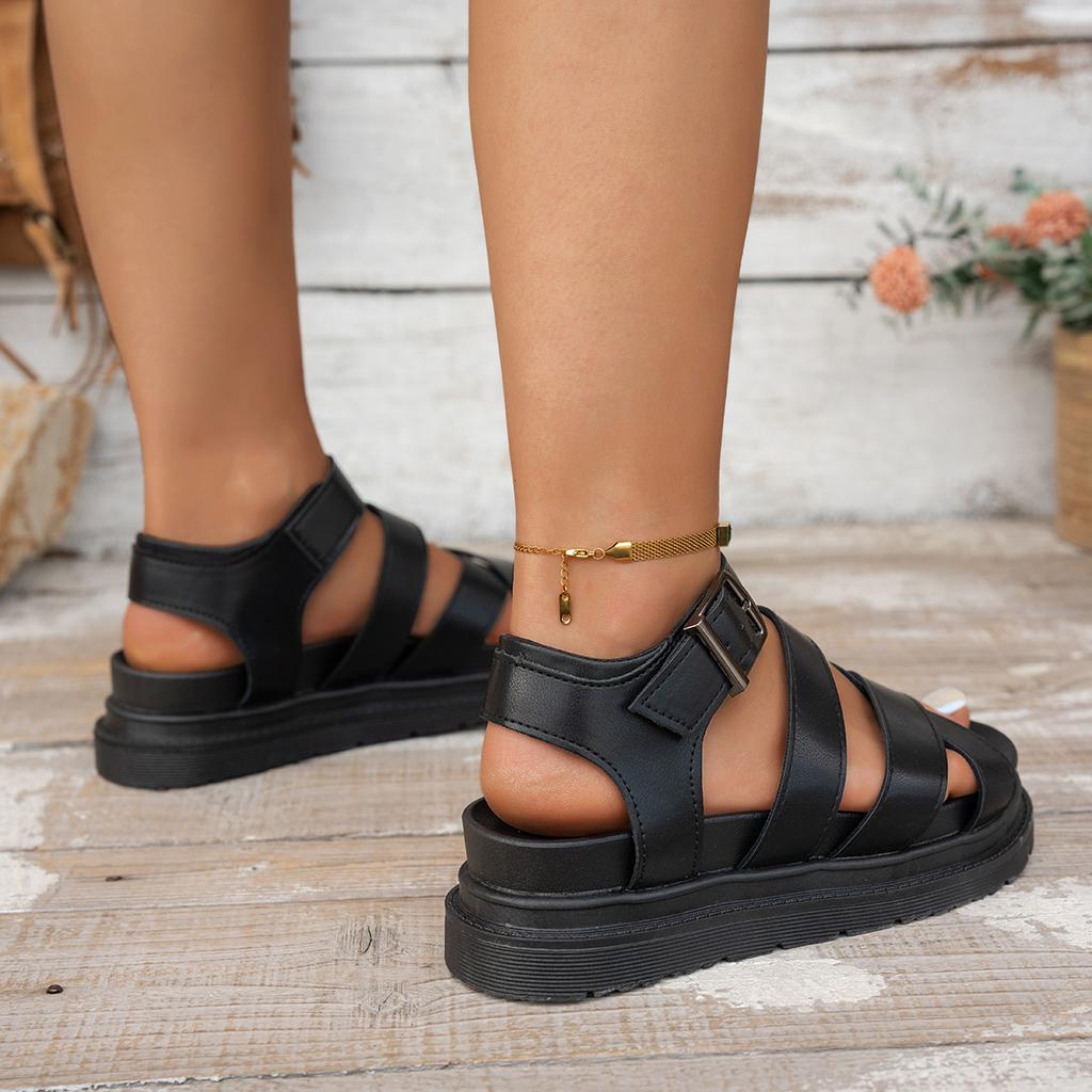 Foreign Trade Large Size Roman Shoes Women's Summer 2025 New Round Head Open-toed Cross Belt Casual Platform Beach Sandals
