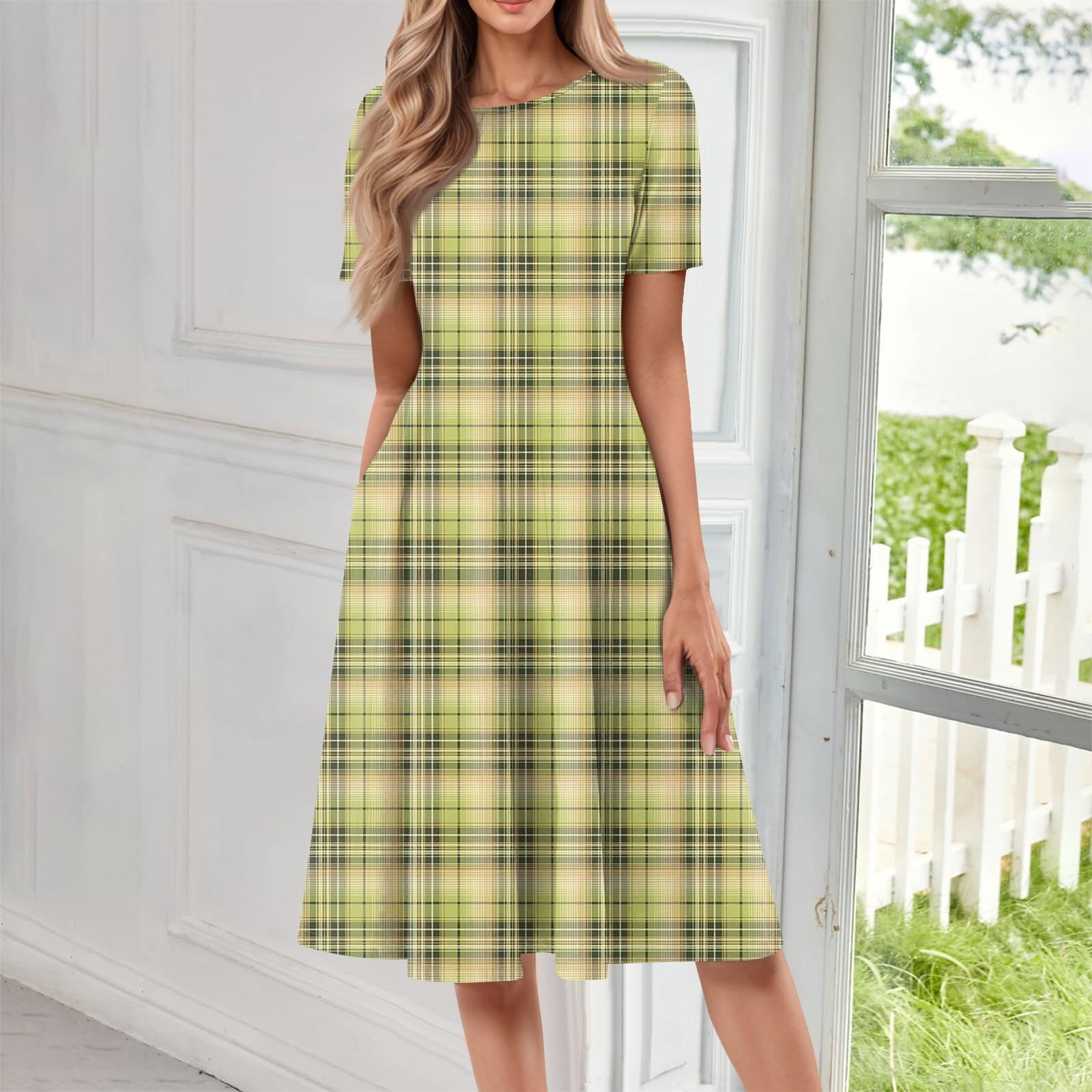 

Женское повседневное модное платье миди с круглым вырезом и коротким рукавом с принтом XL жёлтый