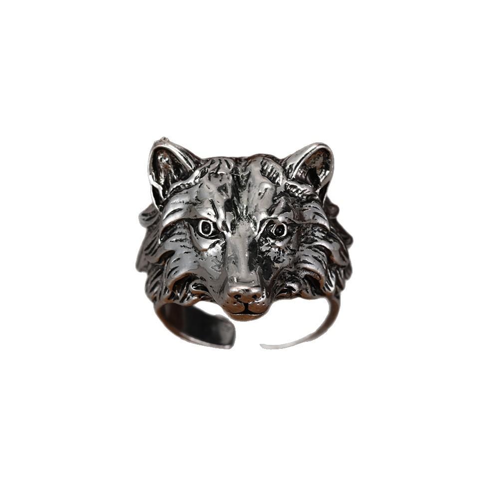 Retro Wolf Head Ring Men's Trendy Animal Exaggerated Domineering Hip-hop Open Ring