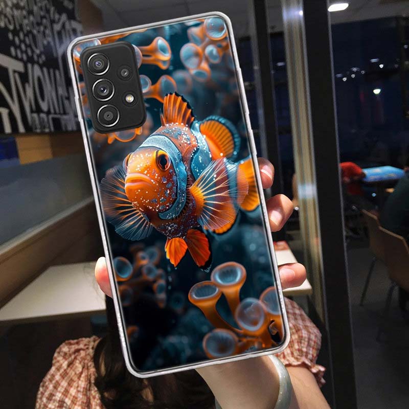 Clownfish and Sea Anemone Phone Case for Samsung A54 A57 A37 A17 A14 A15 A12 A24 A34 A55 A35 A25 A52S A07 A05S A04S A22 A32 A72