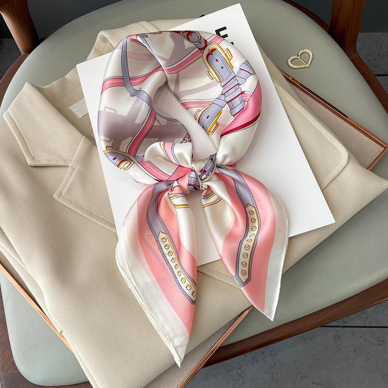 70cm Retro Printed Korean-Style High-End Imitation Silk Scarf for Women - Versatile Fashion Square Accessory