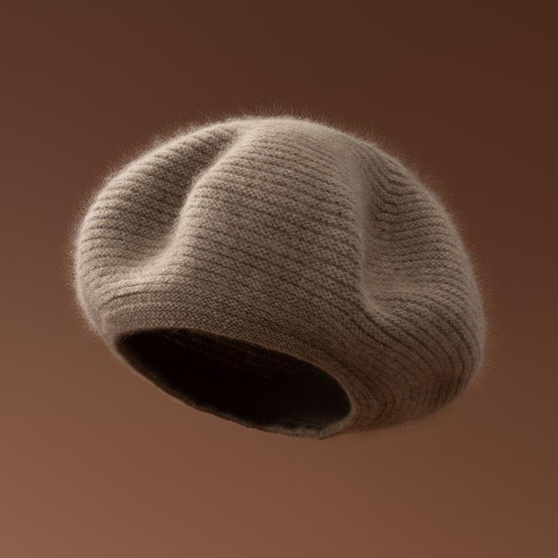 Women's Cashmere Knit Bucket Hat - Thick Autumn & Winter Wool Beret Wrap Cap