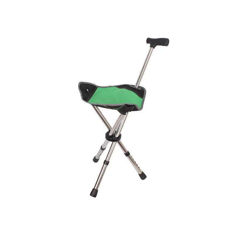 Folding Cane with Chair, 2-in-1 Telescopic Walking Stick Seat for Elderly, Non-slip Portable Camping Mountaineering Cane Stool зелёный