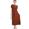 Miyake Summer Sleeveless Pleated A-Line Dress with a Waist-Cinching Round Neck Design