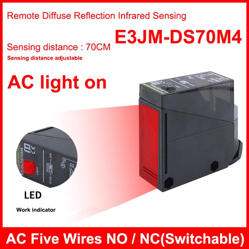 E3JM-DS70 AC/DC Five Wires 70CM Sensing Distance Long-distance Diffuse Reflection Infrared Photoelectric Switch Sensor