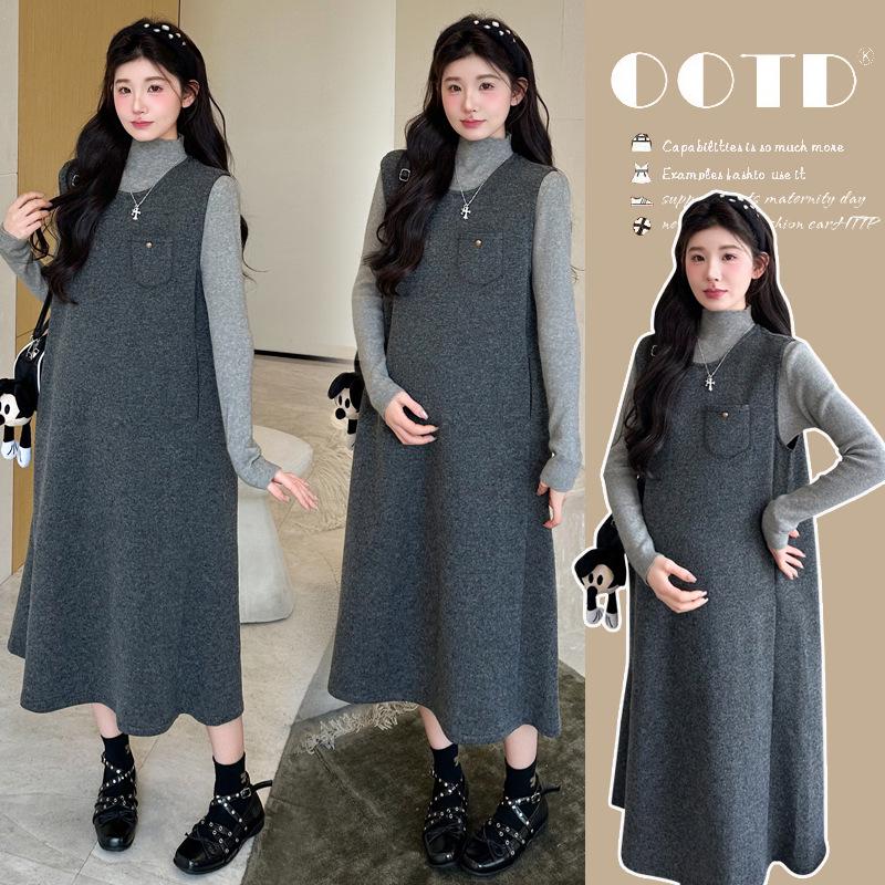 2025 Fall/Winter Korean Style Woolen Maternity Dress Set XL