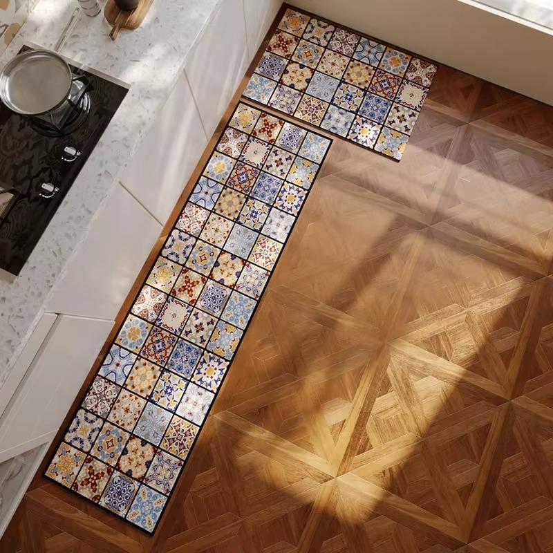 Covoraș de Bucătărie Stil Retro American Anti-alunecare Rezistent la Ulei Covor Piele Pvc Impermeabil Covorașe Speciale pentru Picioare Decor Acasă Covor