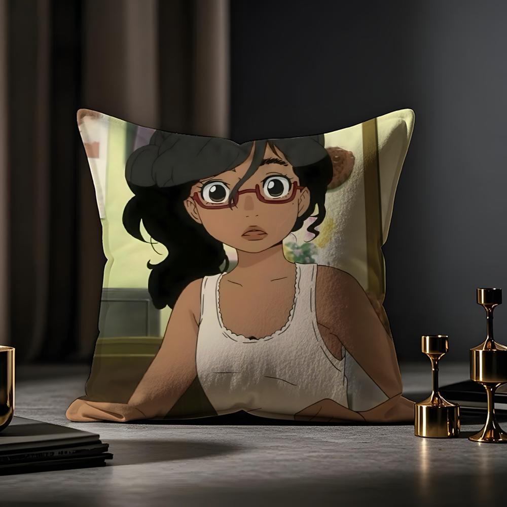 American-style Girls' Anime Cushion Cover Anti-dustmite Pillowcase Invisible Zipper Silky Short Plush Sofa Cushion Cover