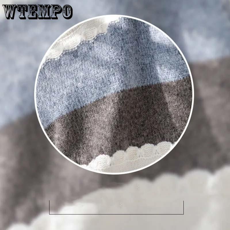 WTEMPO Loose Striped Knitted Pullovers Thin Women Vintage Round Collar Long Sleeve Jumpers Female Harajuku Casual Sweaters