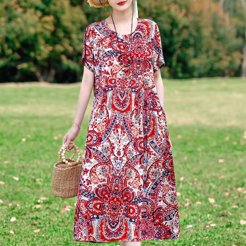 Summer Casual Women's Dresses Vintage Clothes Plus Size Short Sleeve Elegant Long Dress