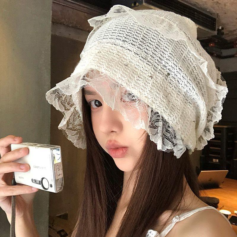 

Корейское кружево, полый носок для женщин, милый и универсальный, для весны и лета, белый, дышащий, тонкий, большой обхват головы, шапочка-капюшон one size