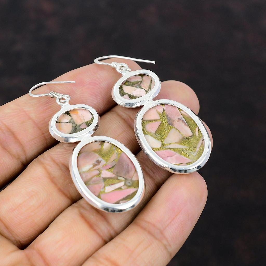 Copper Pink Opal Earring Genuine Gemstone Jewelry 925 Sterling Silver Earrings Handmade Beautiful Earring Gift For Mom Healing Stone Jewelry