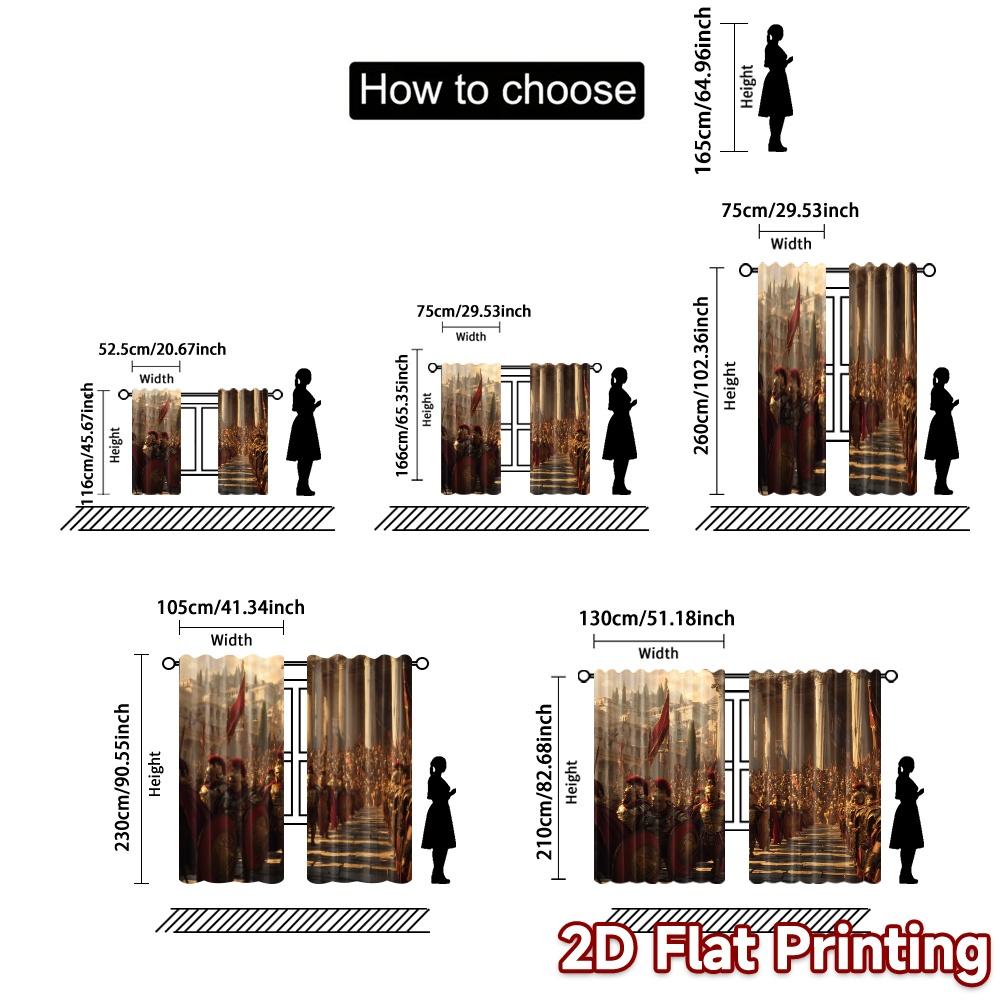 2pcs, 2D FLAT PRINTING Curtains (Without Rod) RomanLegions Chic Contemporary Curtains Polyester Easy Install Curtains