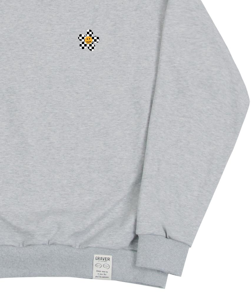 GRAVER [Unisex] Checkerboard Small Flower Sweatshirt_Gray